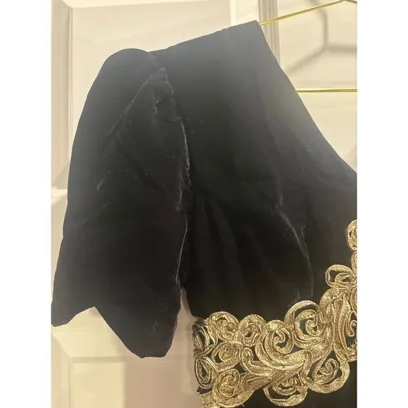 Vintage Scott McClintock Black‎ Velvet and Gold Detail Lace Dress - Picture 5 of 14